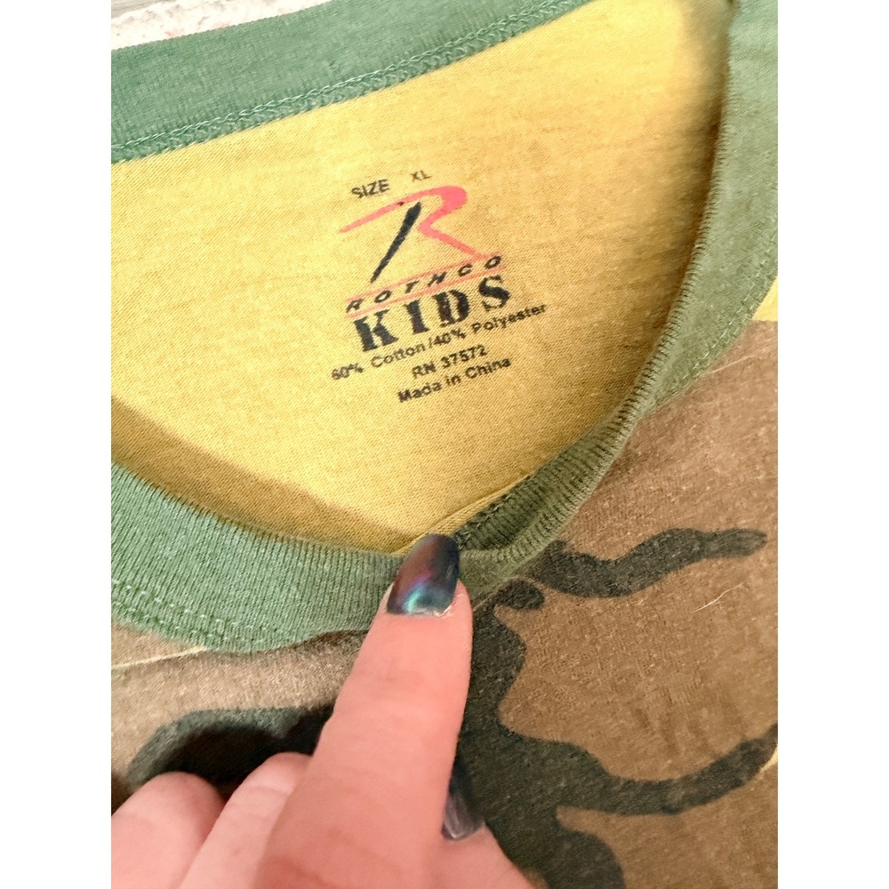 Rothco Kids T-Shirt Camouflage Ringer Green XL Fits Women Small - Picture 4 of 4